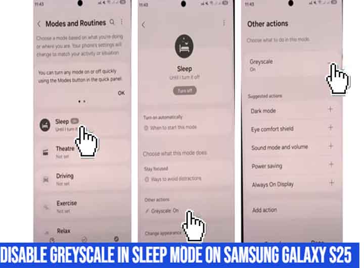 disable greyscale in sleep mode on samsung galaxy s25