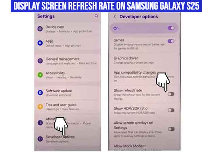 display screen refresh rate on samsung galaxy s25