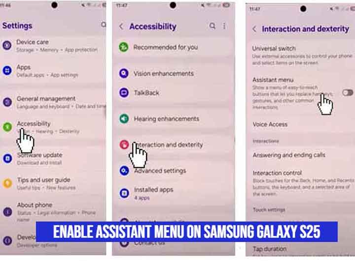 enable assistant menu on samsung galaxy s25