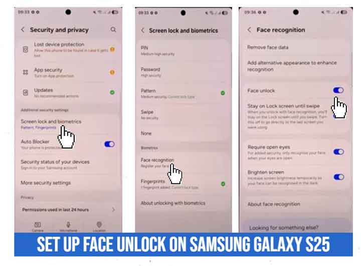 set up face unlock on samsung galaxy s25