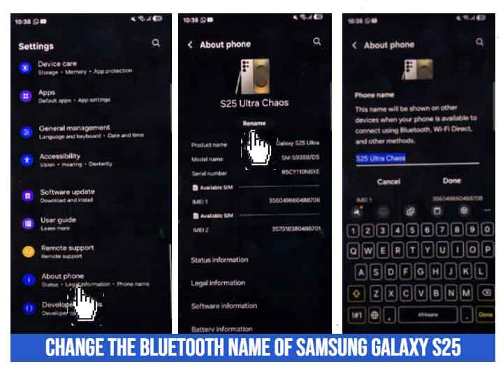 change the bluetooth name of samsung galaxy s25