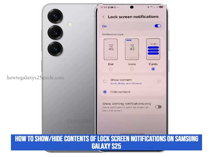 how to show/hide contents of lock screen notifications on samsung galaxy s25